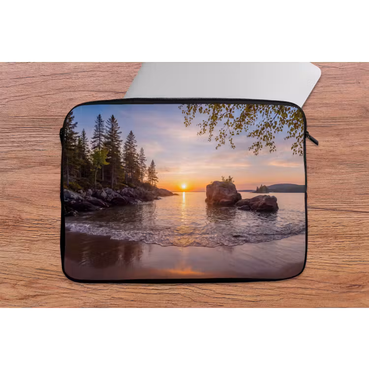 Zonsondergang - Kust - Water - Natuur - Oranje laptophoes neopreen klein -tafel