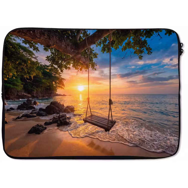 Schommel - Strand - Zonsondergang - Natuur - Oranje laptophoes neopreen klein -zkaufland3dotto