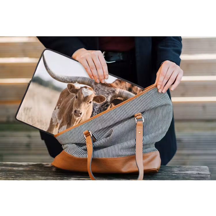 Texas Longhorn - Kalf - Weide - Dieren laptophoes neopreen klein -tas
