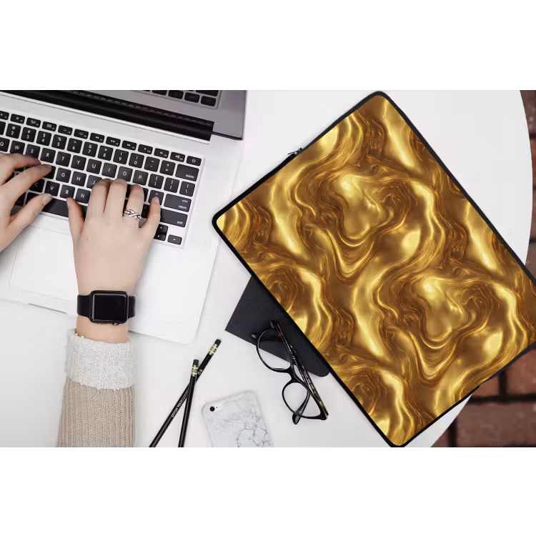 Textuur - Vloeibaar - Organisch - Goud laptophoes neopreen klein 279 -bureau
