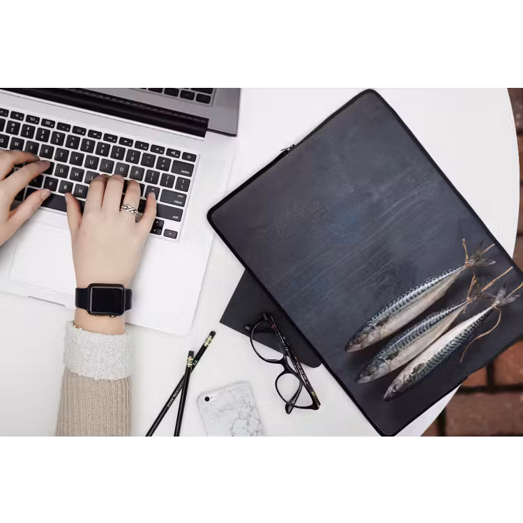 Laptop Sleeve - Three Fish - Rope - Drie vissen - Touw laptophoes neopreen klein