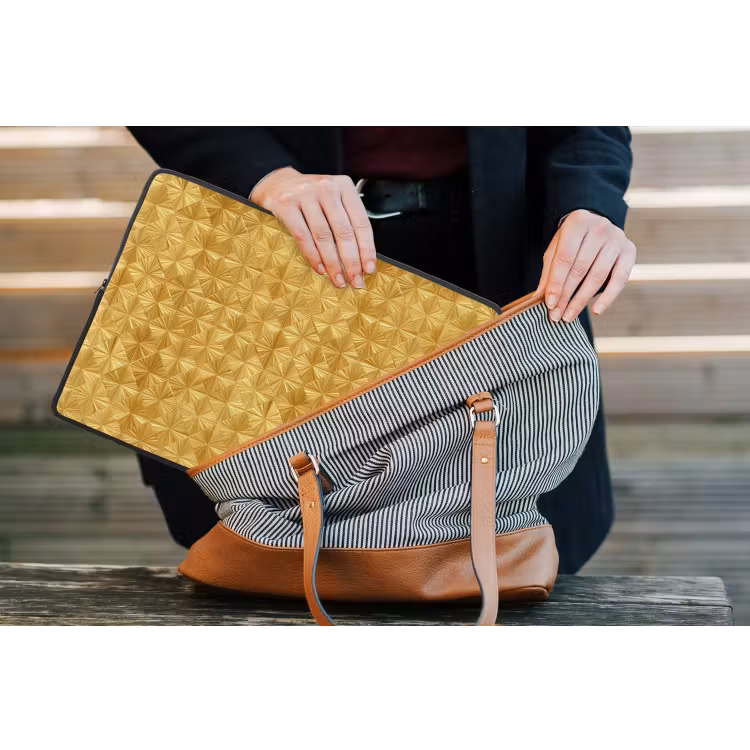 Tegels - Geometrisch - Reliëf - Goud laptophoes neopreen klein 279 -tas