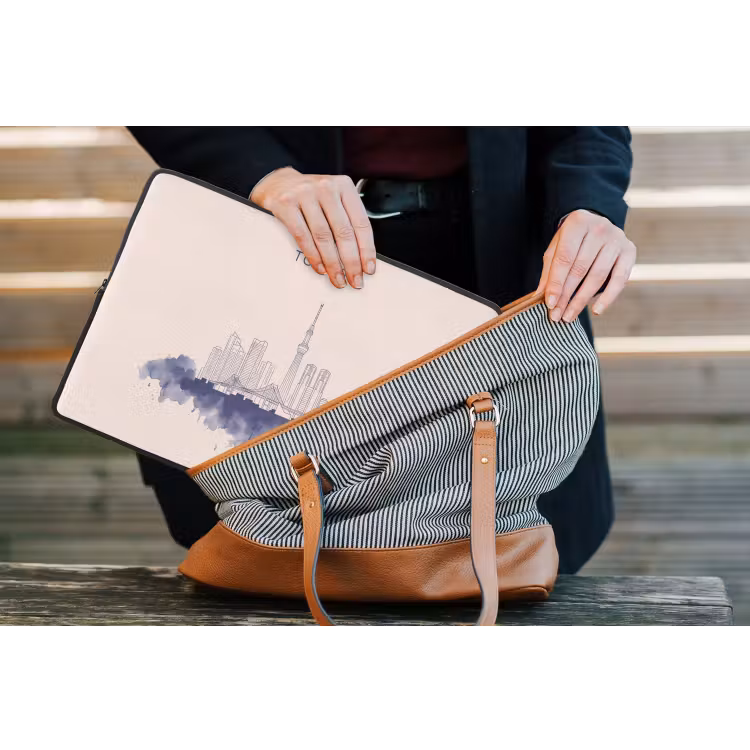 Tokyo - Skyline - Stad - Abstract - Blauw laptophoes neopreen klein -tas