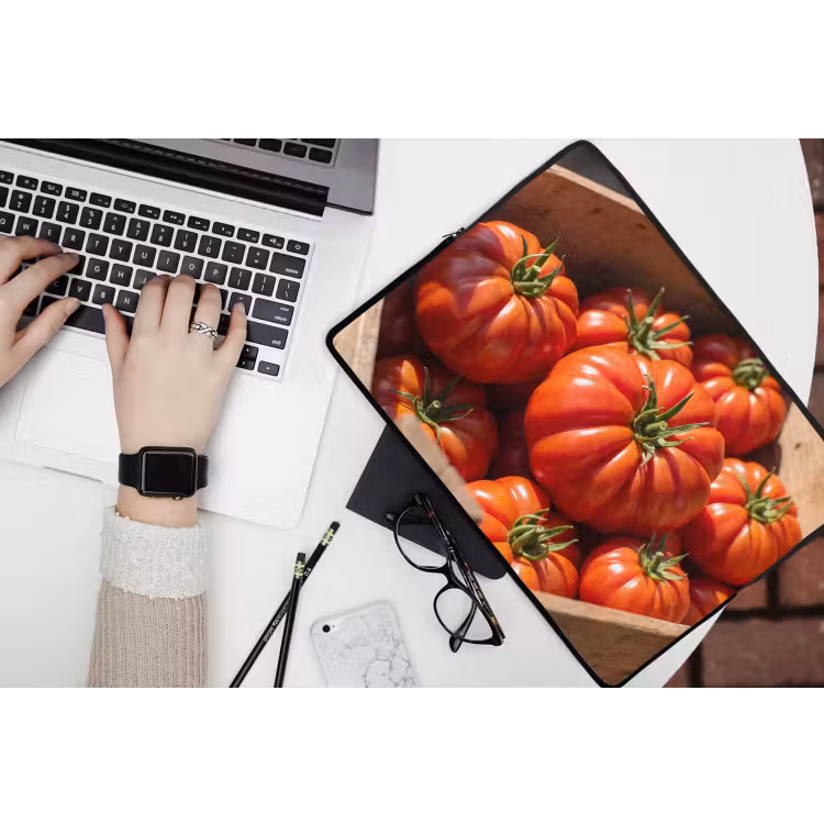 Laptop Sleeve - Tomato - Wooden - Crate - Tomaat - Houten - Kist laptophoes neopreen klein