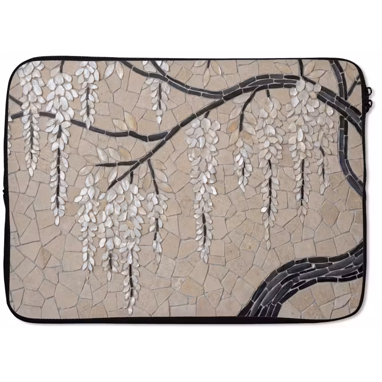 Boom - Bloemen - Mozaïek - Kunst - Wit laptophoes neopreen klein -zkaufland3dotto