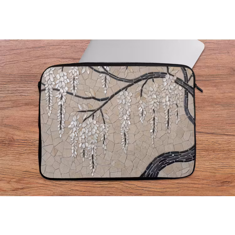 Boom - Bloemen - Mozaïek - Kunst - Wit laptophoes neopreen klein -tafel