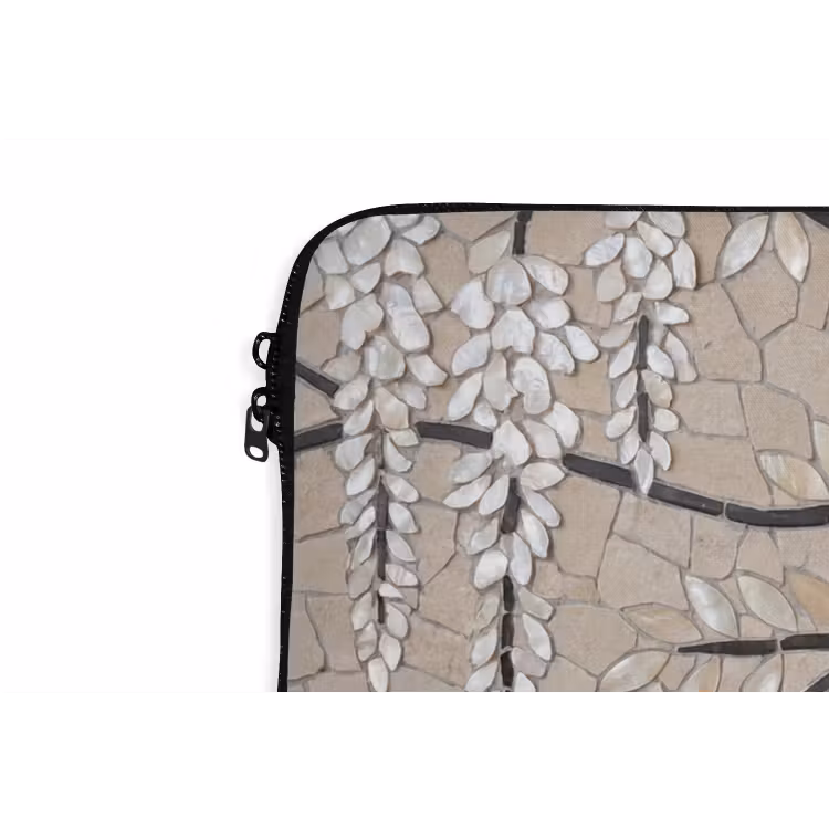Boom - Bloemen - Mozaïek - Kunst - Wit laptophoes neopreen klein -detail
