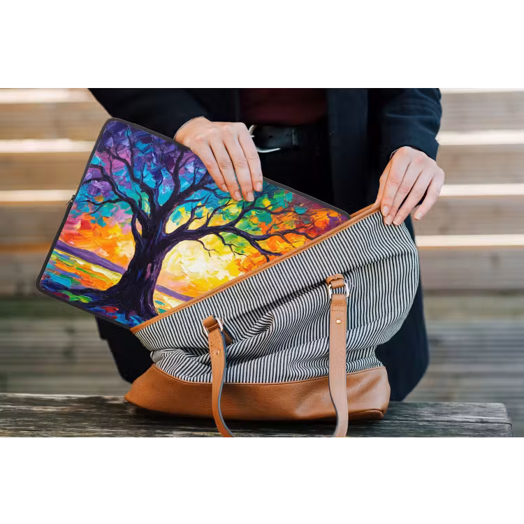 Boom - Landschap - Natuur - Abstract - Kleurrijk laptophoes neopreen klein -tas