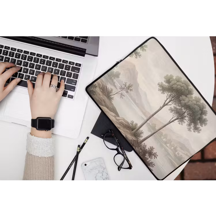 Bomen - Meer - Bergen - Illustratie laptophoes neopreen klein -bureau