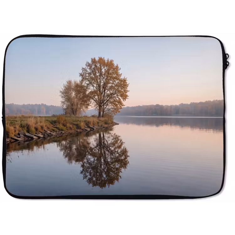 Bomen - Reflectie - Water - Zonsopgang - Serene laptophoes neopreen klein -zkaufland3dotto