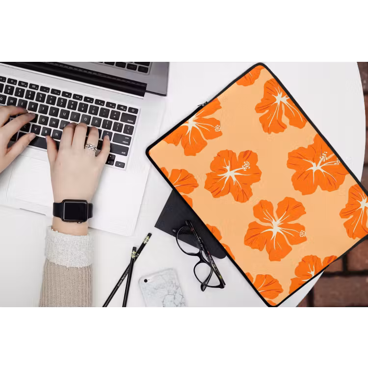Tropisch - Hibiscus - Oranje laptophoes neopreen klein 279 -bureau