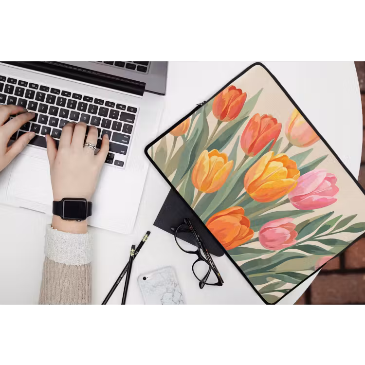 Tulpen - Abstract - Kleurrijk laptophoes neopreen klein -bureau