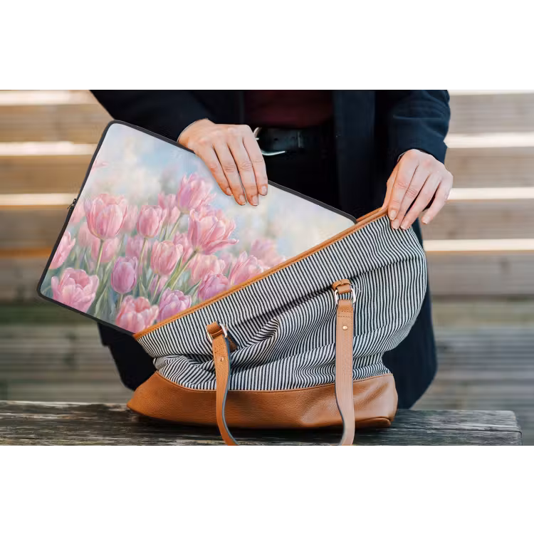 Tulpen - Veld - Lente - Roze laptophoes neopreen klein -tas