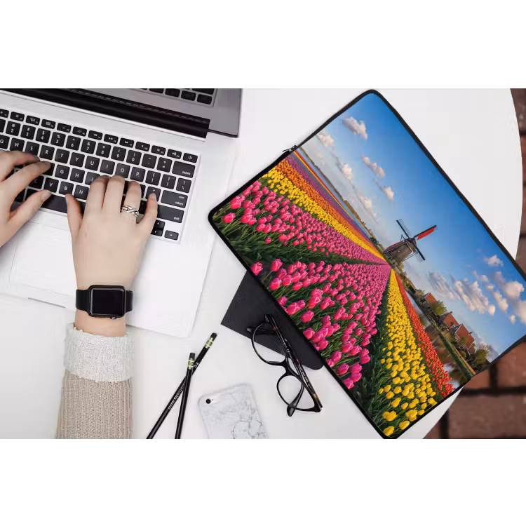 Tulpen - Holland - Molen - Kleurrijk laptophoes neopreen klein -bureau