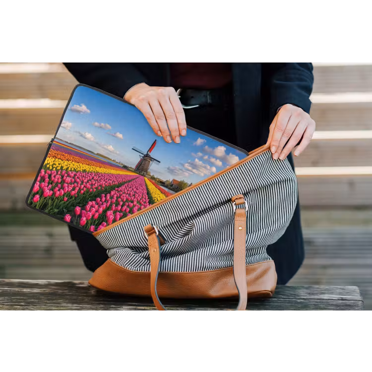 Tulpen - Holland - Molen - Kleurrijk laptophoes neopreen klein -tas