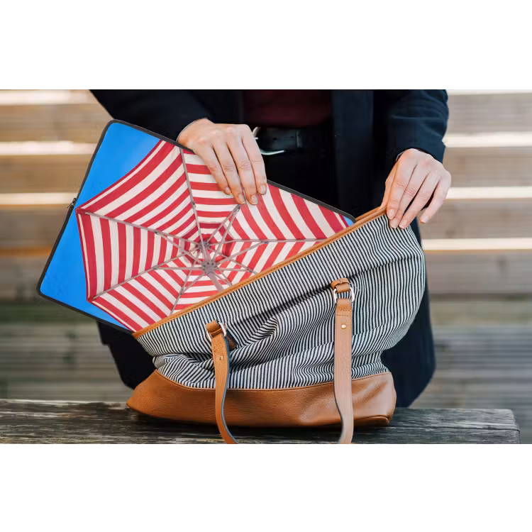 Parasol - Strepen - Zomer - Rood - Blauw laptophoes neopreen klein -tas