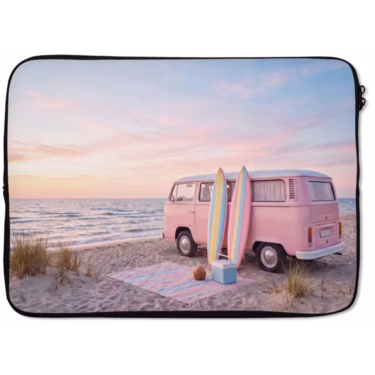 Busje - Strand - Surfplank - Zomer - Roze laptophoes neopreen klein -zkaufland3dotto