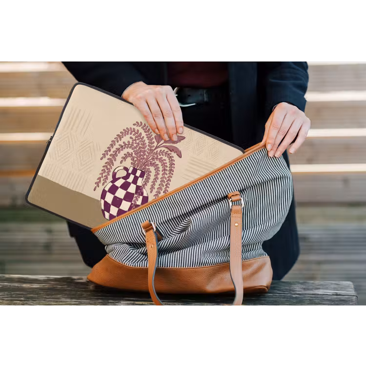 Vaas - Geruit - Planten - Modern - Paars laptophoes neopreen klein -tas