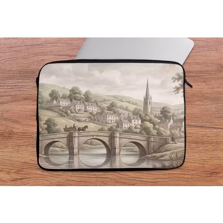 Dorp - Brug - Uitzicht - Groen laptophoes neopreen klein -tafel