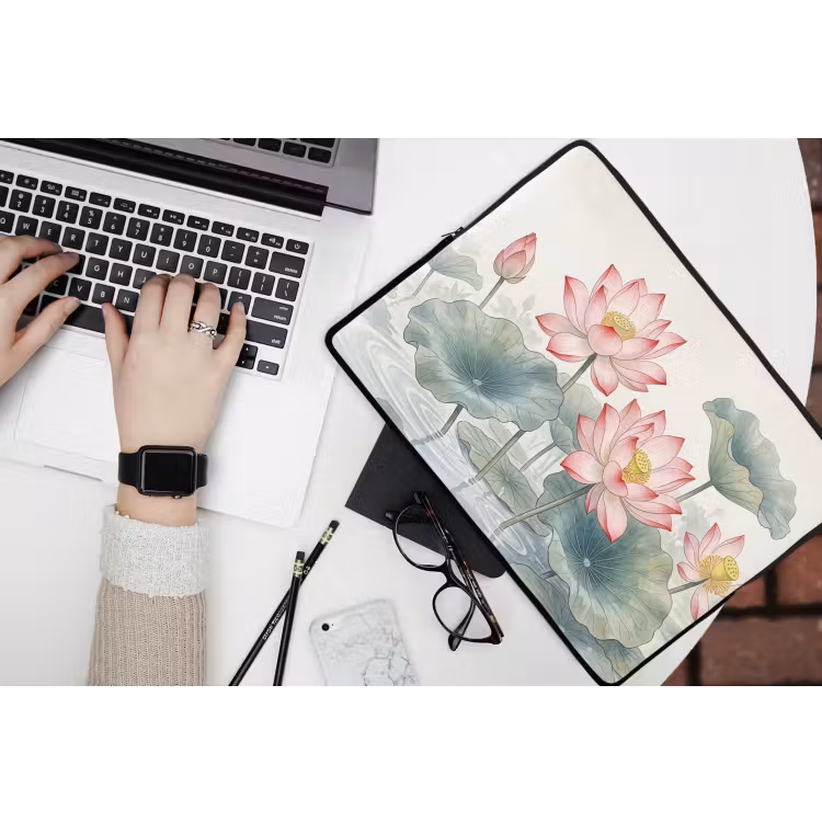 Aquarel - Lotusbloemen - Kleurrijk laptophoes neopreen klein -bureau