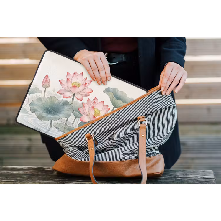 Aquarel - Lotusbloemen - Kleurrijk laptophoes neopreen klein -tas