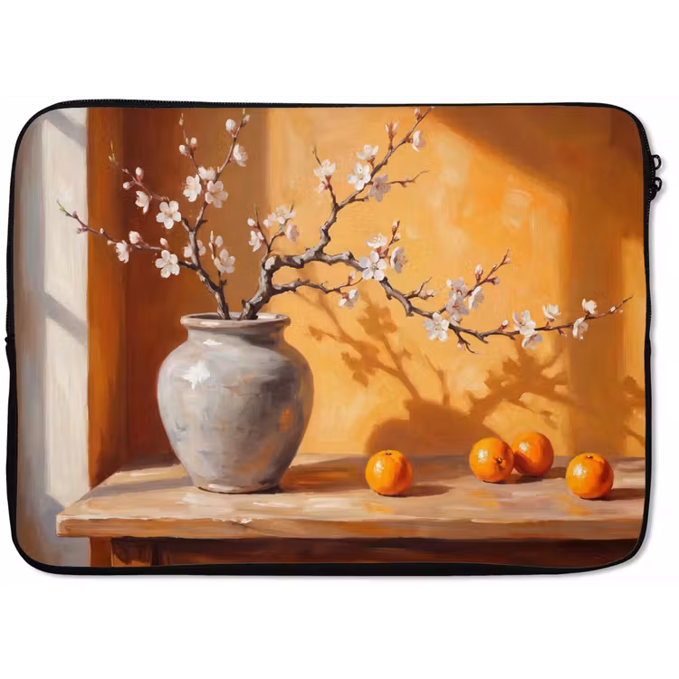 Laptop Sleeve - White Flowers - Still Life - Witte bloemen - Stilleven laptophoes neopreen klein
