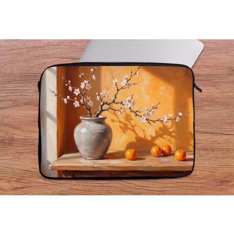 Laptop Sleeve - White Flowers - Still Life - Witte bloemen - Stilleven laptophoes neopreen klein