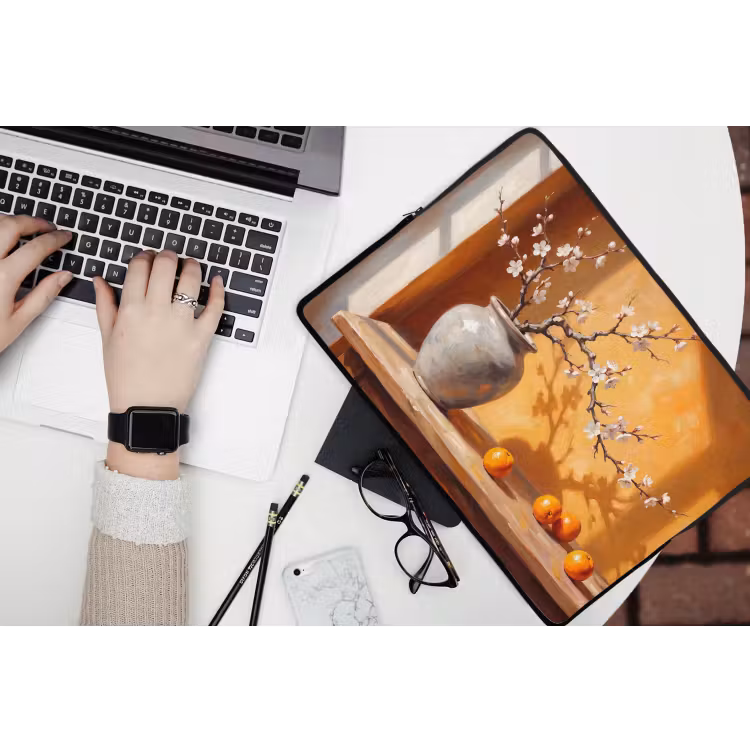 Laptop Sleeve - White Flowers - Still Life - Witte bloemen - Stilleven laptophoes neopreen klein