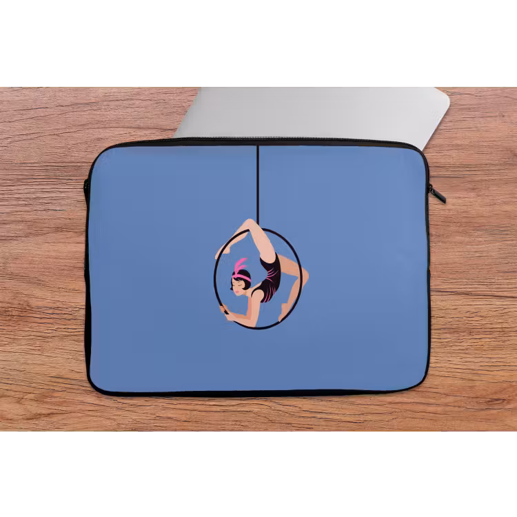 Vrouw - Aerial hoop - Art deco - Illustratie - Blauw laptophoes neopreen klein -tafel