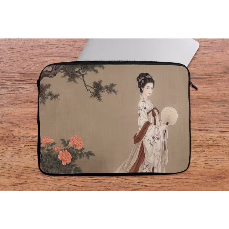 Vrouw - Azië - Kunst - Beige laptophoes neopreen klein -tafel
