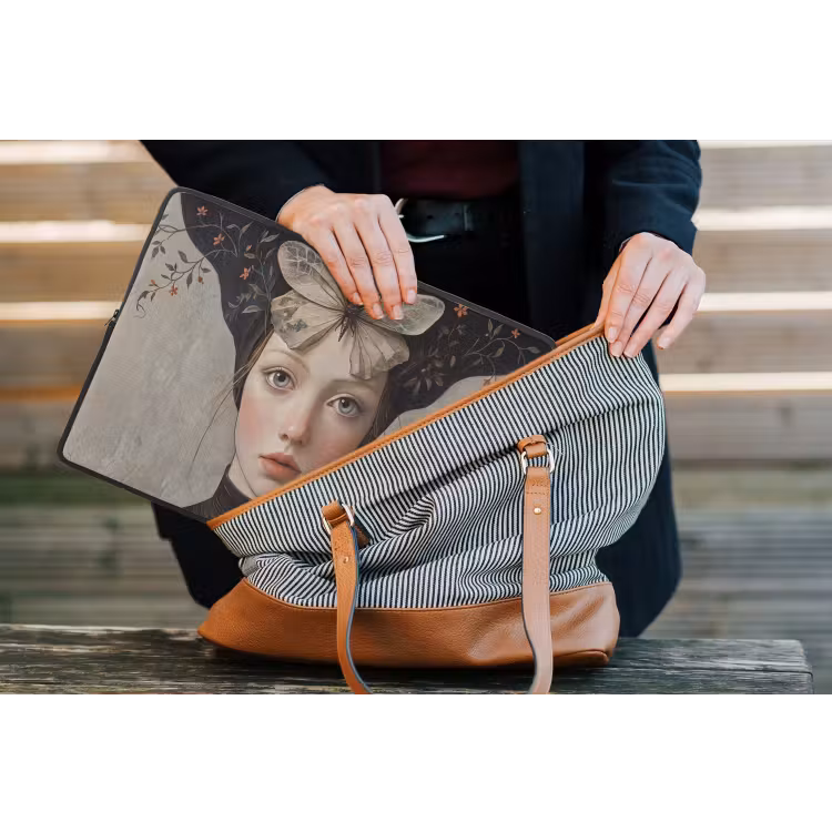 Woman - Butterfly - Art - Classic - Muted laptophoes neopreen klein -tas