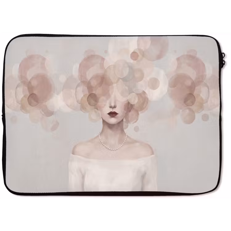Vrouw - Cirkels - Beige laptophoes neopreen klein -zkaufland3dotto