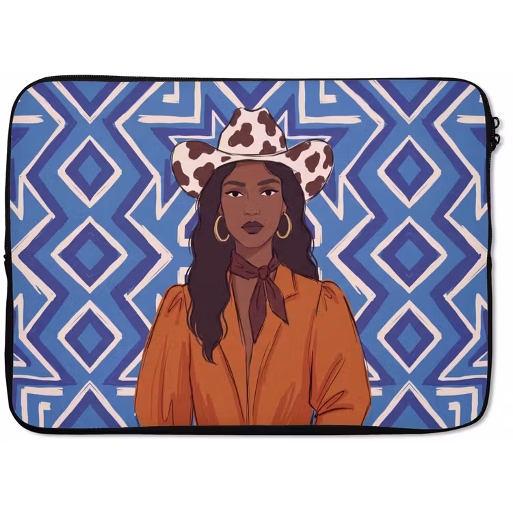 Vrouw - Cowboyhoed - Portret - Modern - Blauw laptophoes neopreen klein -zkaufland3dotto