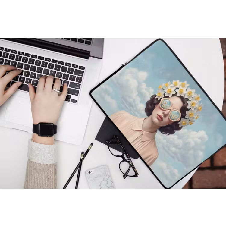 Vrouw - Narcissen - Geel laptophoes neopreen klein -bureau
