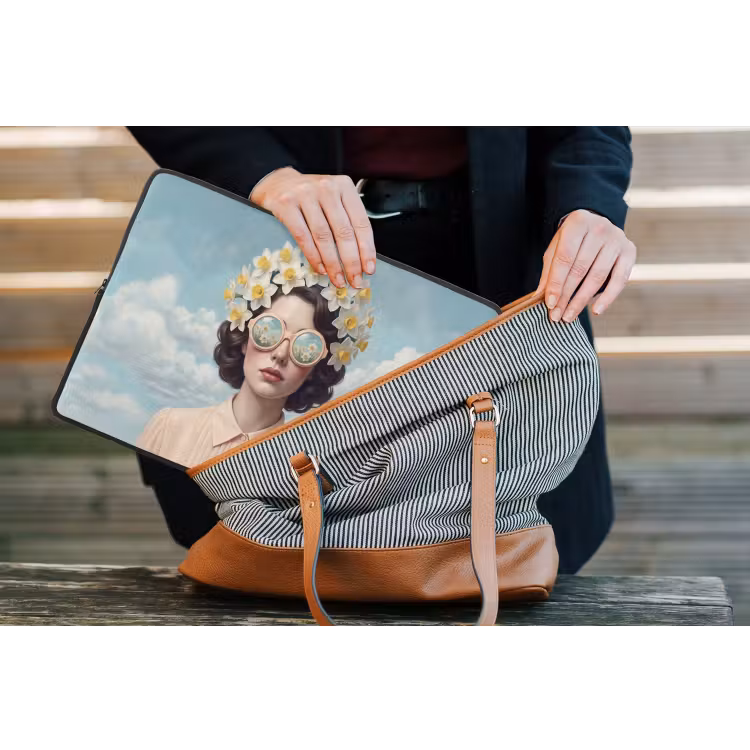 Vrouw - Narcissen - Geel laptophoes neopreen klein -tas