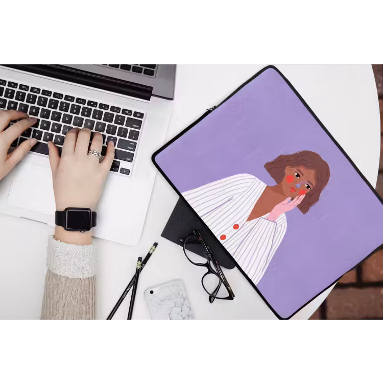 Vrouw - Gezicht - Mensen - Abstract - Kleurrijk laptophoes neopreen klein -bureau