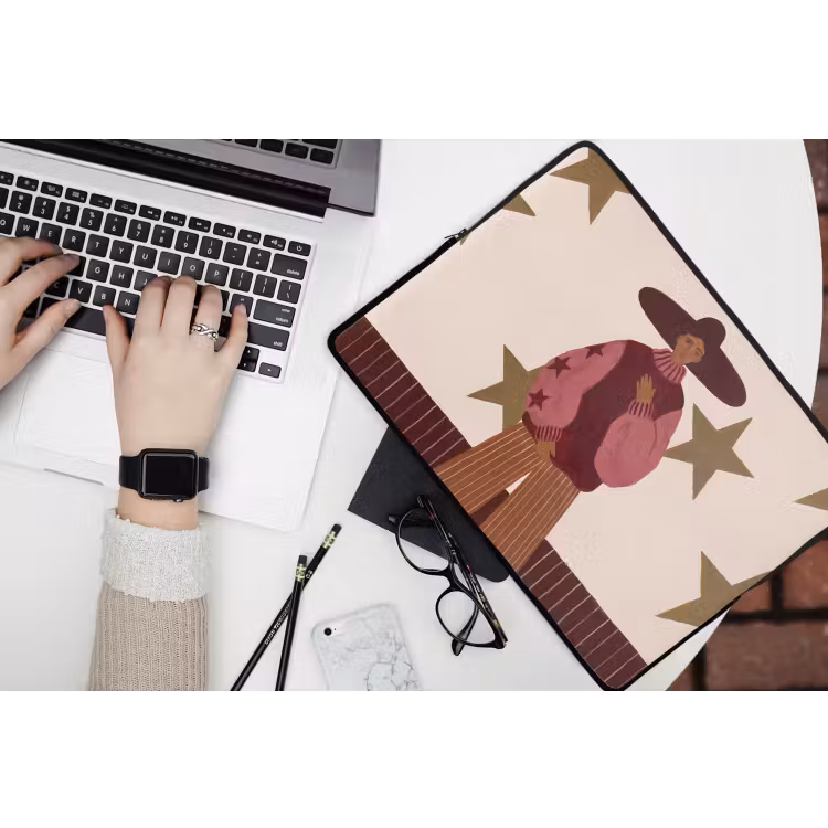 Vrouw - Hoed - Abstract - Modern - Portret laptophoes neopreen klein -bureau