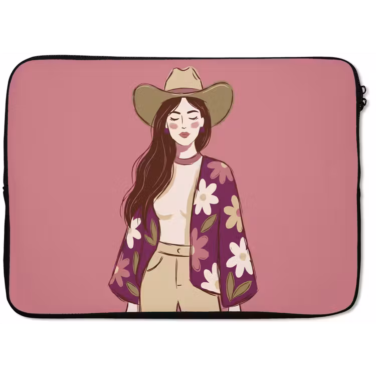 Vrouw - Hoed - Portret - Illustratie - Roze laptophoes neopreen klein -zkaufland3dotto