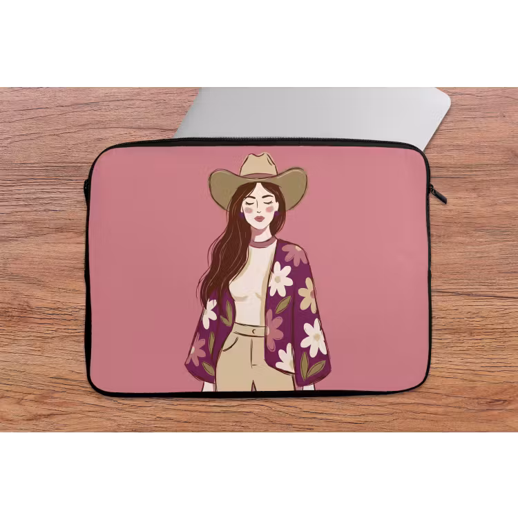 Vrouw - Hoed - Portret - Illustratie - Roze laptophoes neopreen klein -tafel