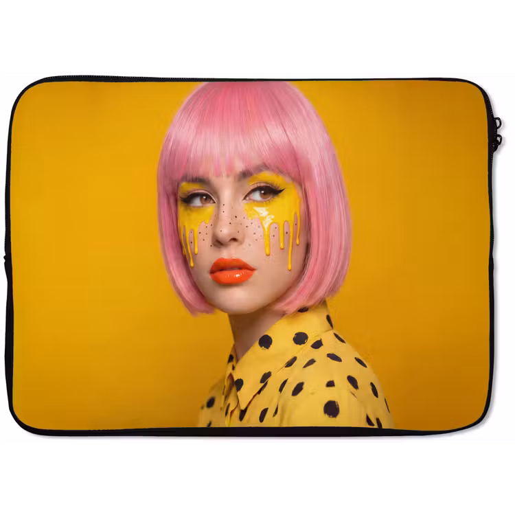 Vrouw - Portret - Abstract - Kleurrijk - Geel laptophoes neopreen klein -zkaufland3dotto