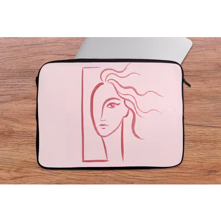 Vrouw - Portret - Abstract - Lijnkunst - Rood laptophoes neopreen klein -tafel