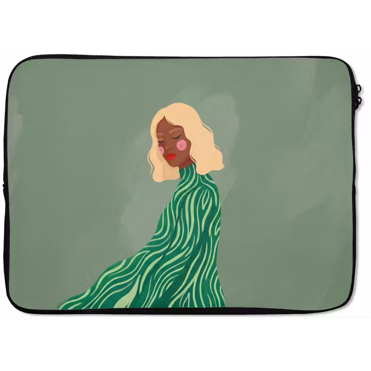 Vrouw - Portret - Illustratie - Modern - Groen laptophoes neopreen klein -zkaufland3dotto