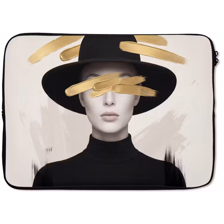 Vrouw - Portret - Modern - Goud - Kunst laptophoes neopreen klein -zkaufland3dotto