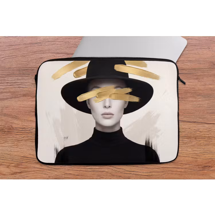 Vrouw - Portret - Modern - Goud - Kunst laptophoes neopreen klein -tafel