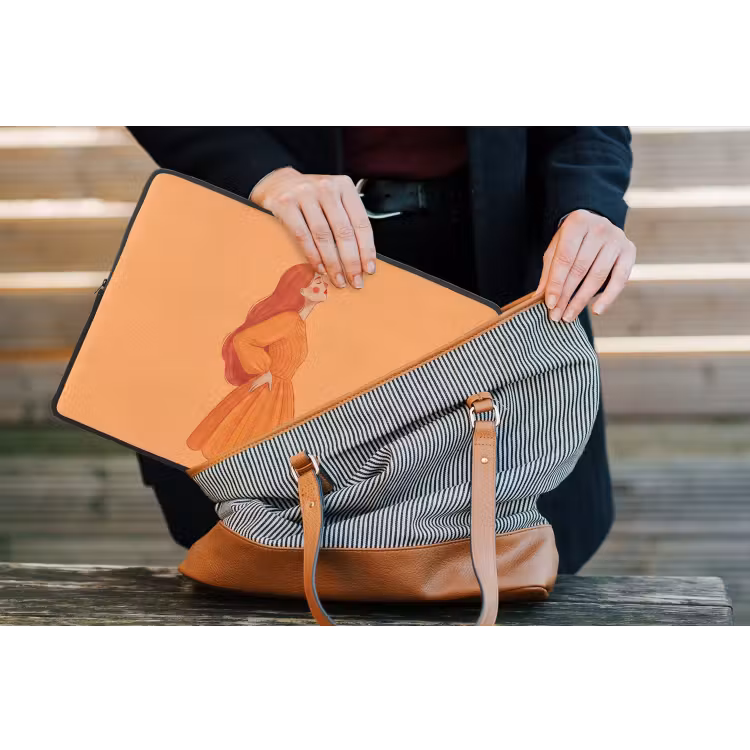 Vrouw - Profiel - Mensen - Modern - Oranje laptophoes neopreen klein -tas