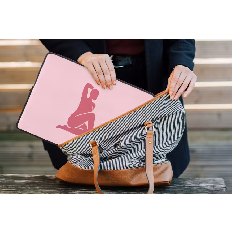 Vrouw - Silhouet - Abstract - Modern - Roze laptophoes neopreen klein -tas