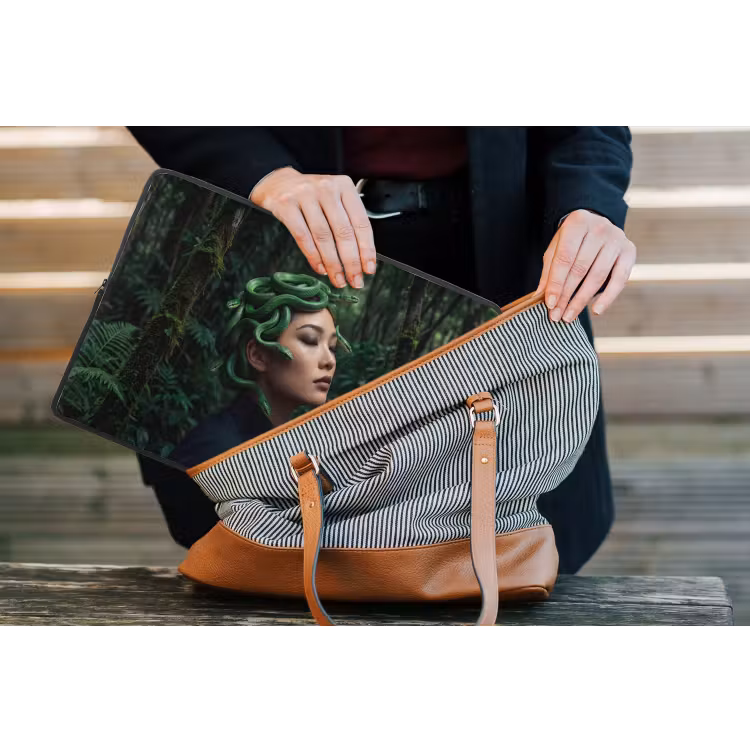 Vrouw - Slang - Natuur - Mystiek - Groen laptophoes neopreen klein -tas