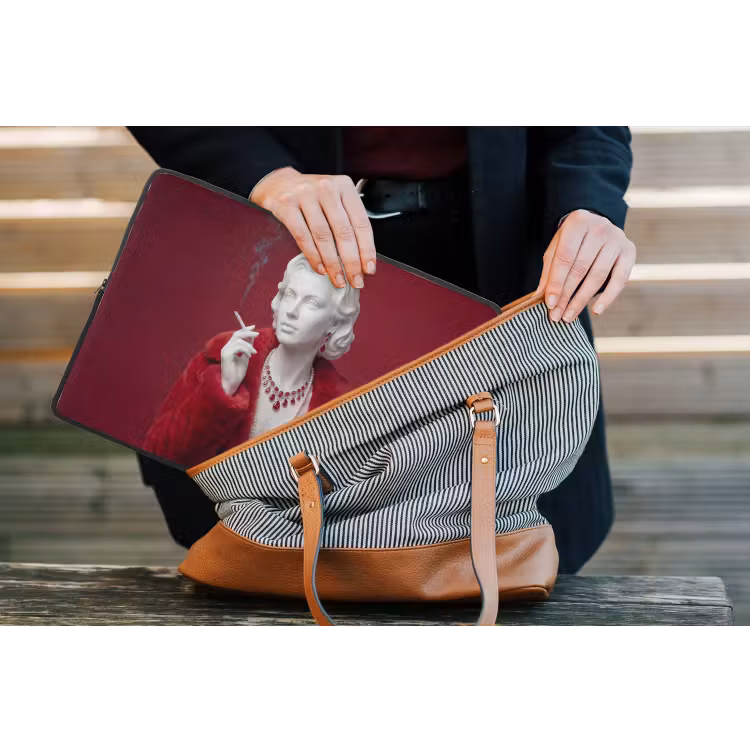 Vrouw - Bontjas - Mode - Klassiek - Rood laptophoes neopreen klein -tas