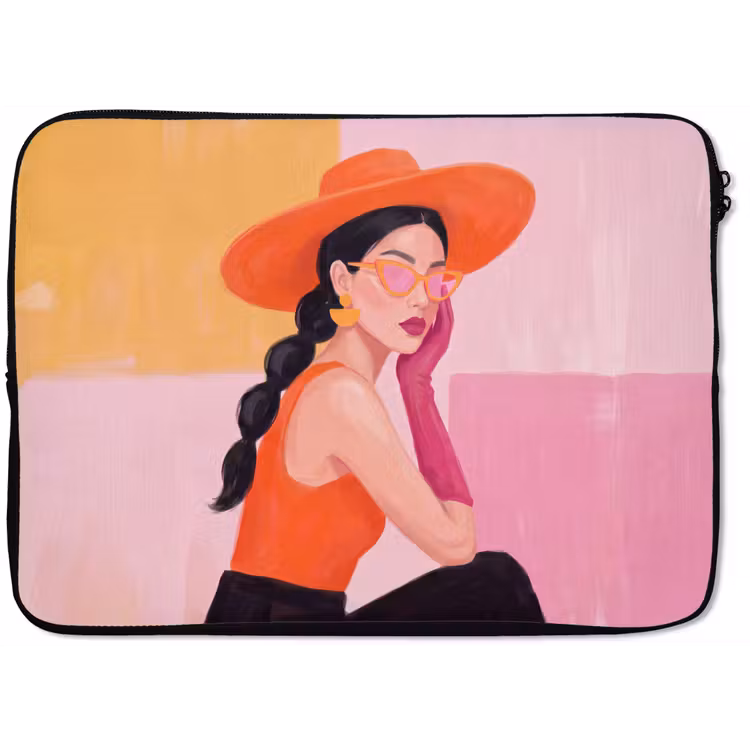 Vrouw - Hoed - Mode - Modern - Oranje laptophoes neopreen klein -zkaufland3dotto