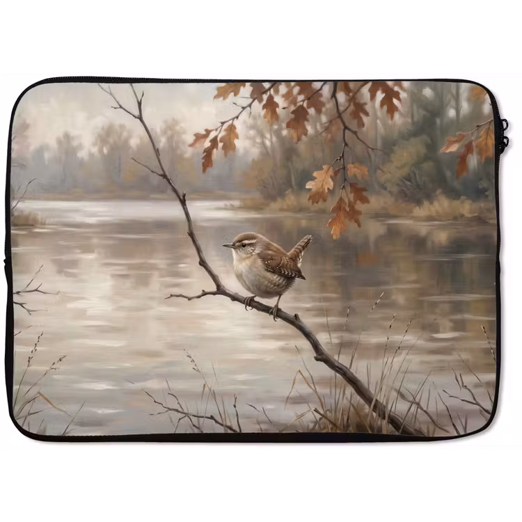Winterkoninkje - Tak - Rivier - Natuur - Sfeervol laptophoes neopreen klein -zkaufland3dotto